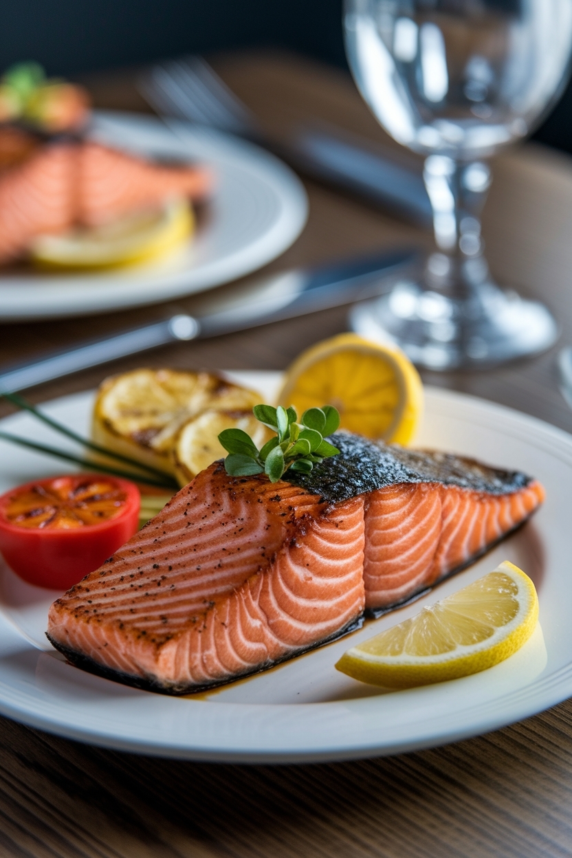 beautiful plated salmon dinner styled