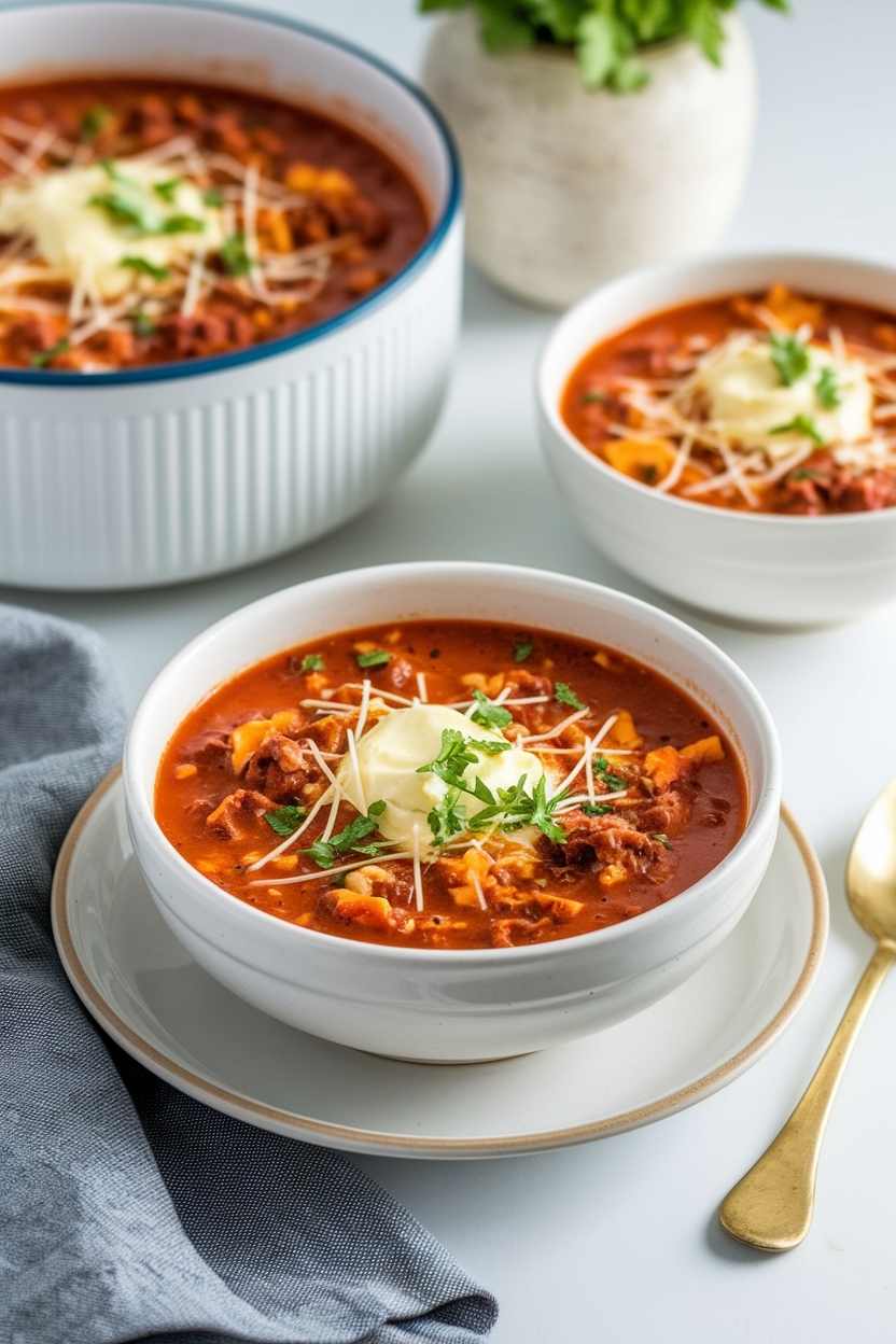 creamy white lasagna soup