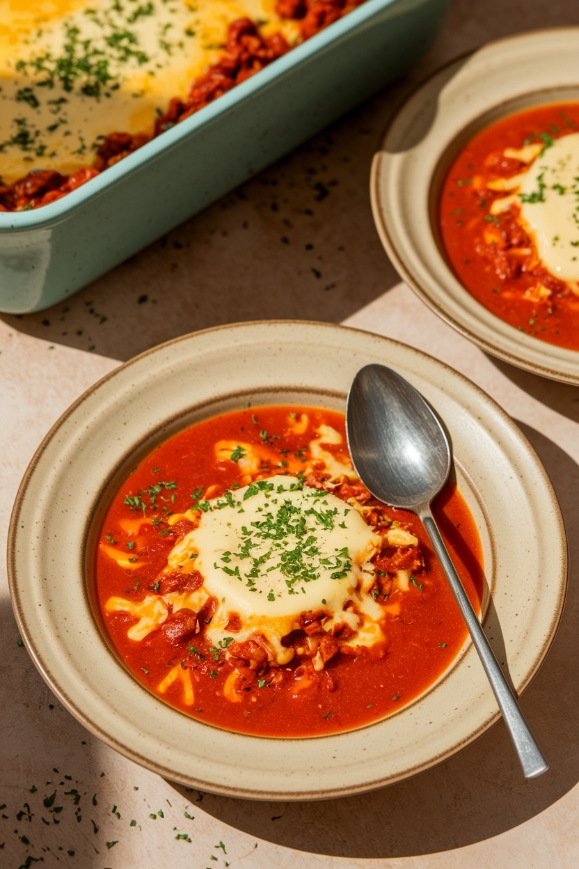 cheesy tomato lasagna soup - Extra Photo