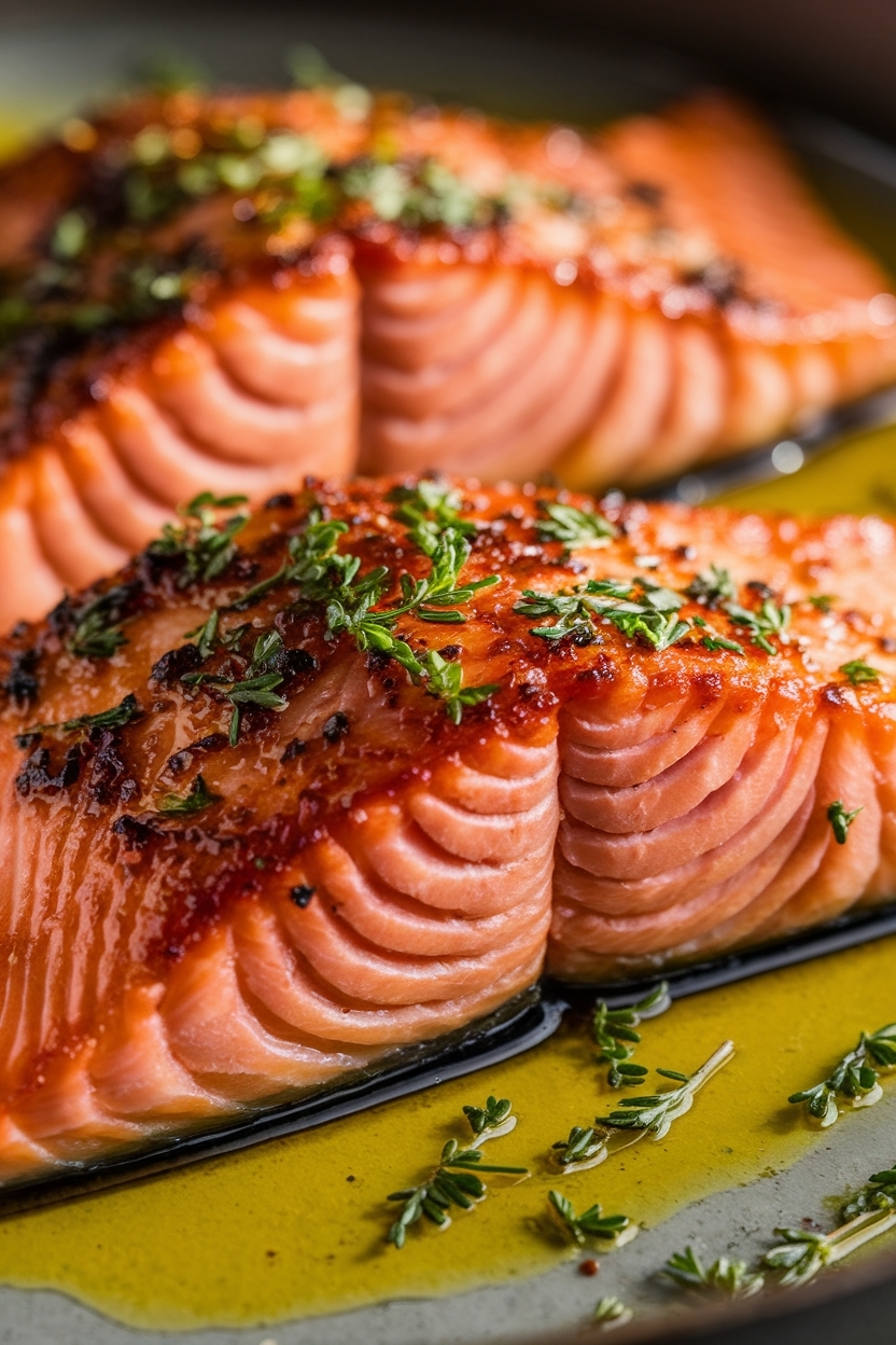 macro close up of juicy grilled salmon