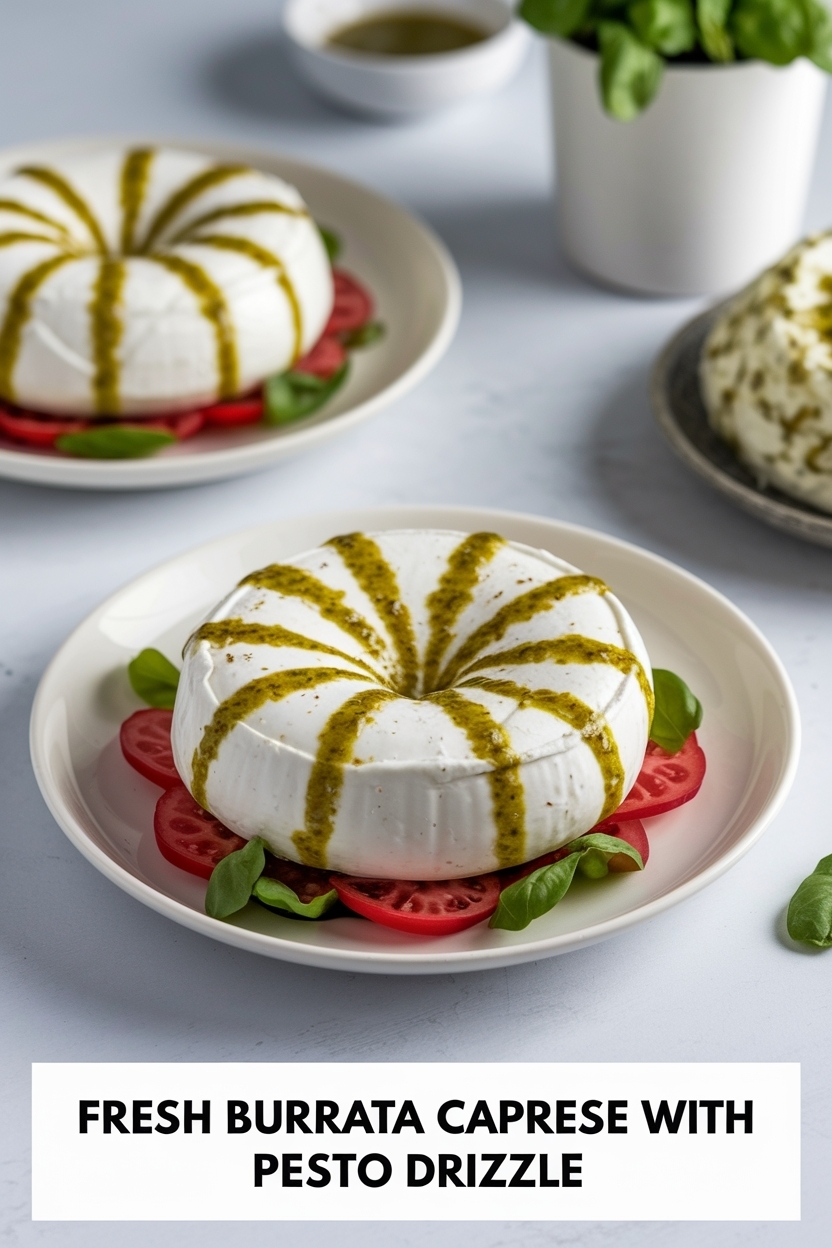 burrata caprese with pesto drizzle
