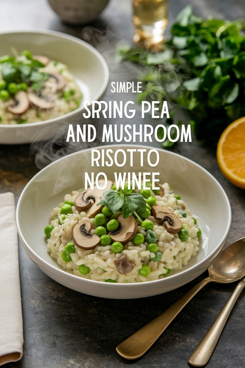 spring pea and mushroom risotto no wine
