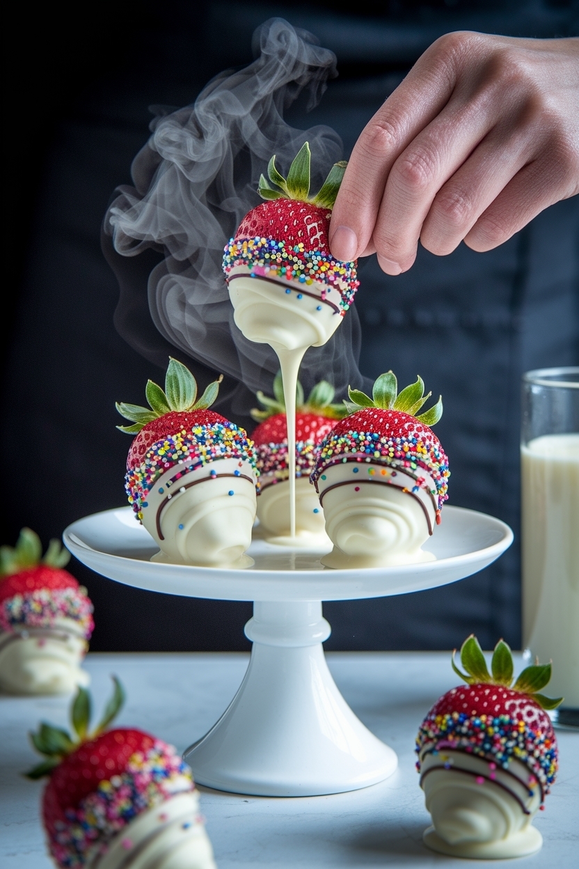 white chocolate dipped strawberries sprinkles