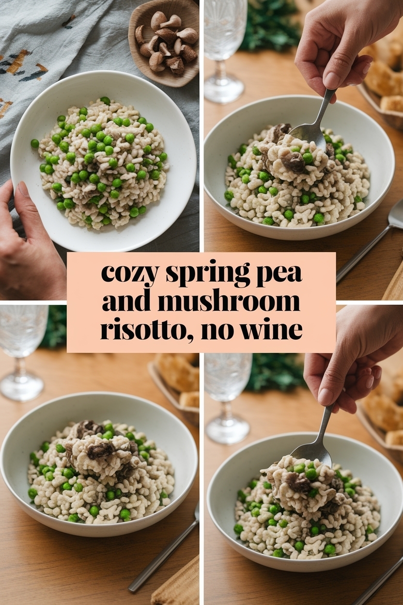 spring pea and mushroom risotto no wine