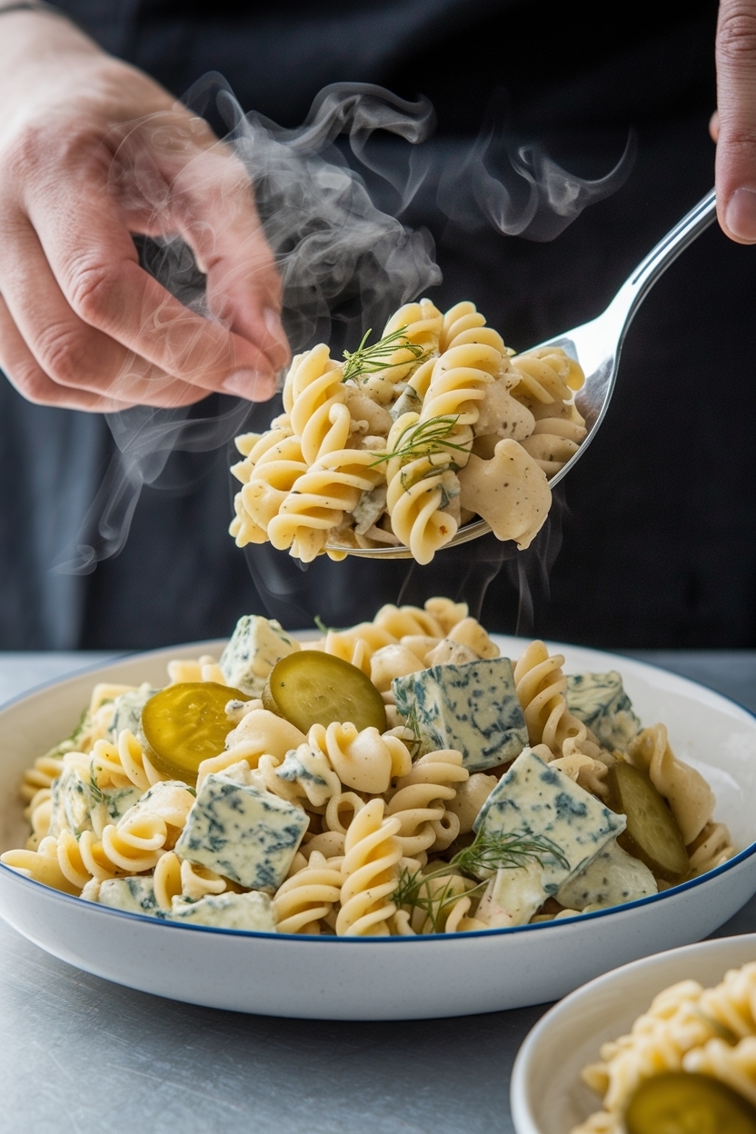 dill pickle pasta salad cheddar cubes