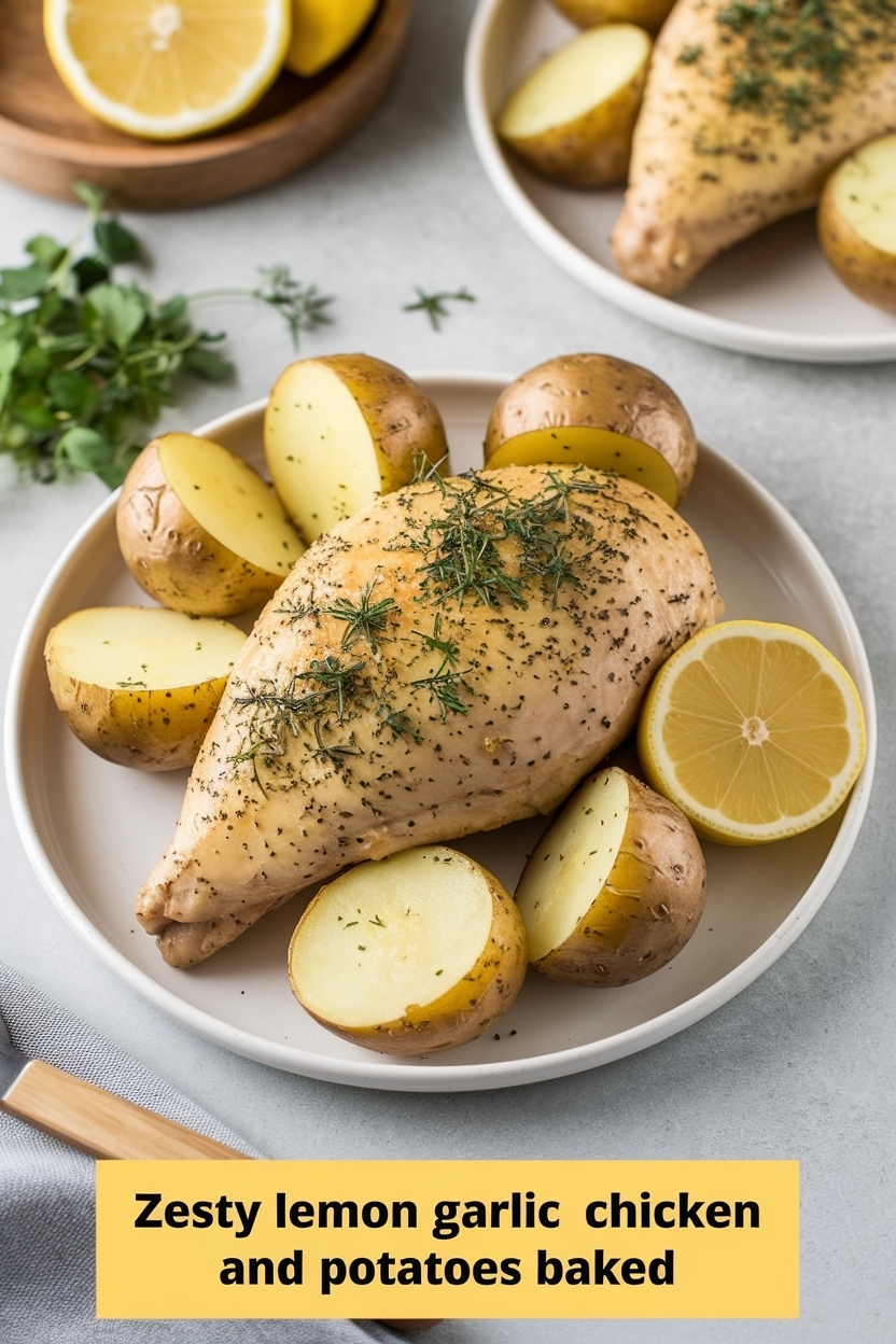 lemon garlic chicken and potatoes baked