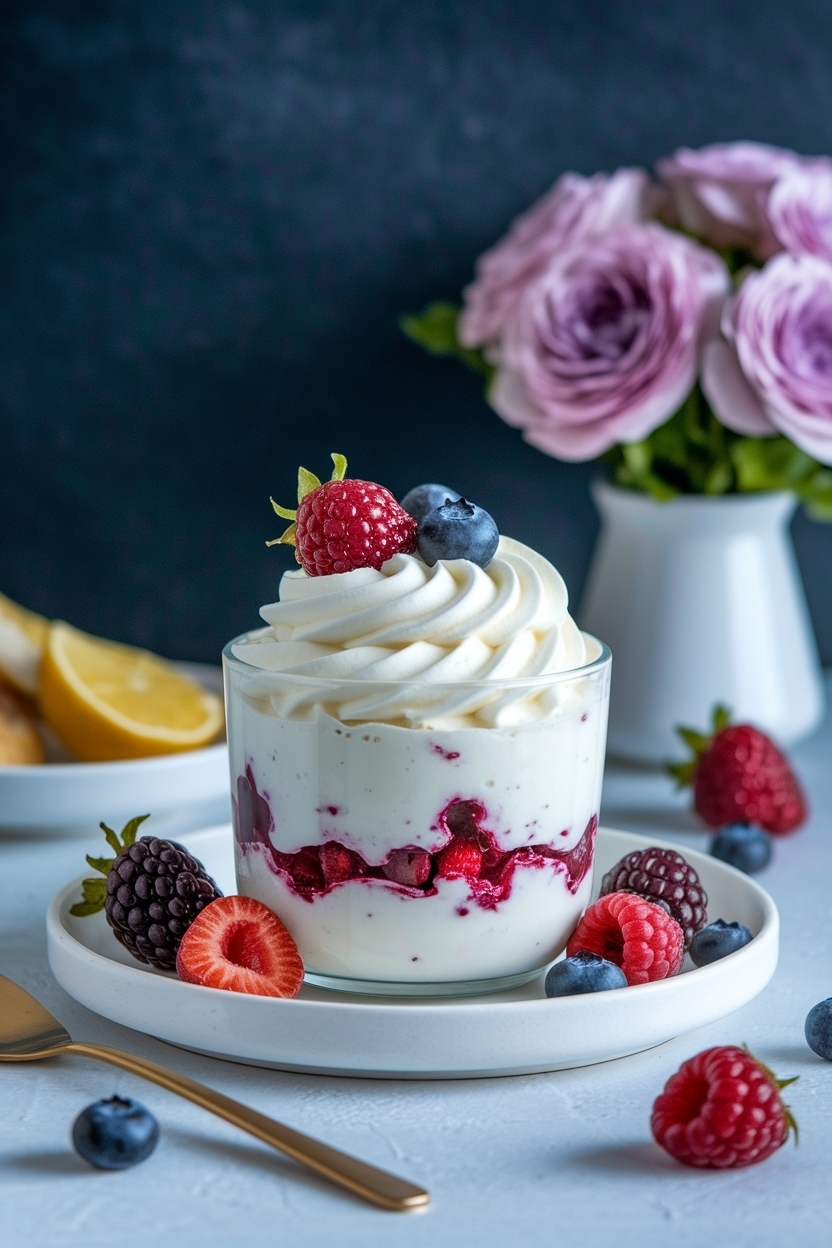 whipped greek yogurt dessert honey berries