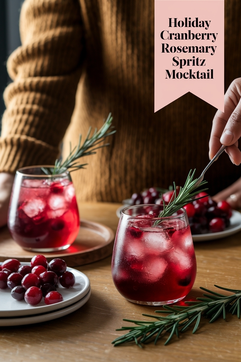 cranberry rosemary spritz mocktail