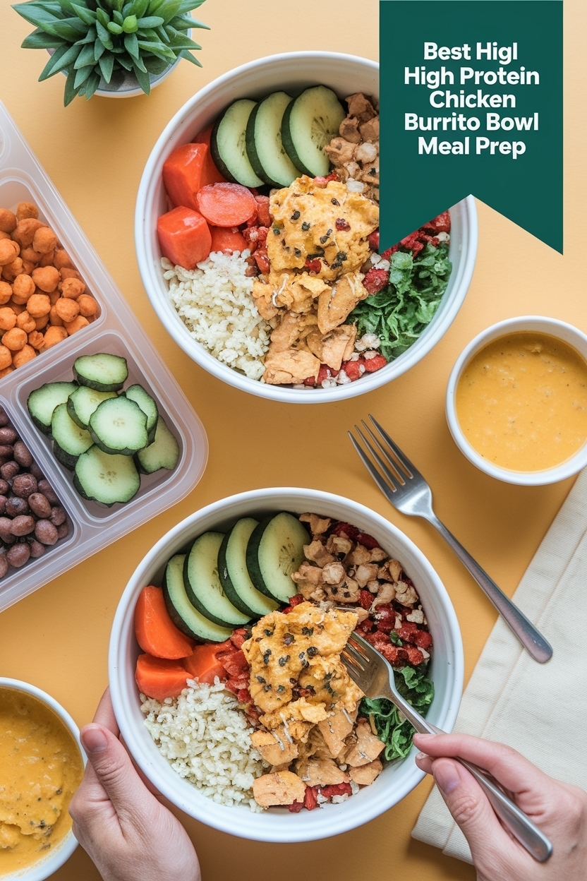 high protein chicken burrito bowl meal prep