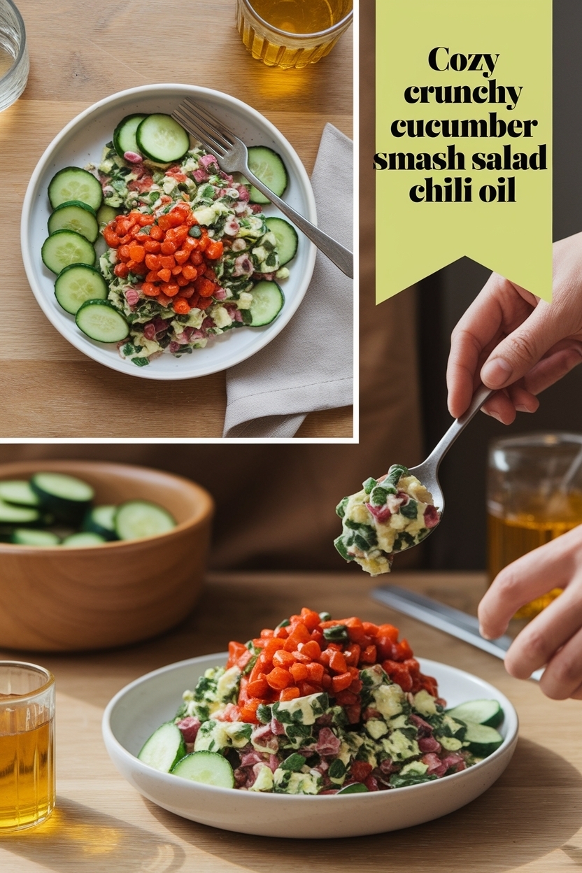 crunchy cucumber smash salad chili oil