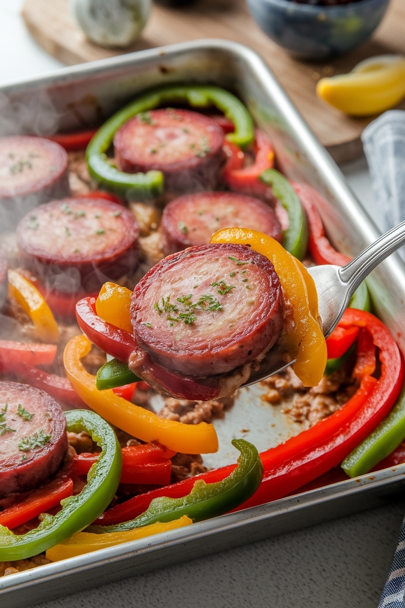 sheet pan kielbasa peppers onions