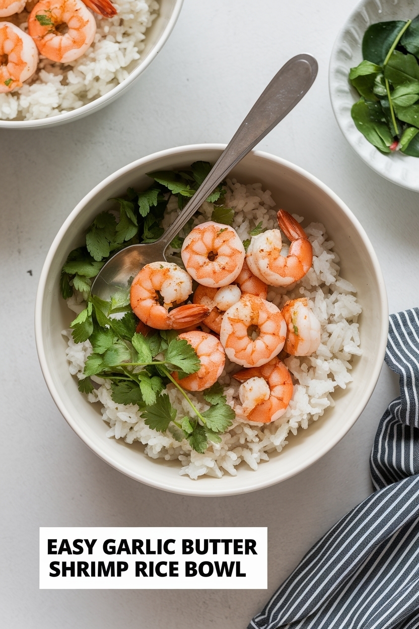 garlic butter shrimp rice bowl