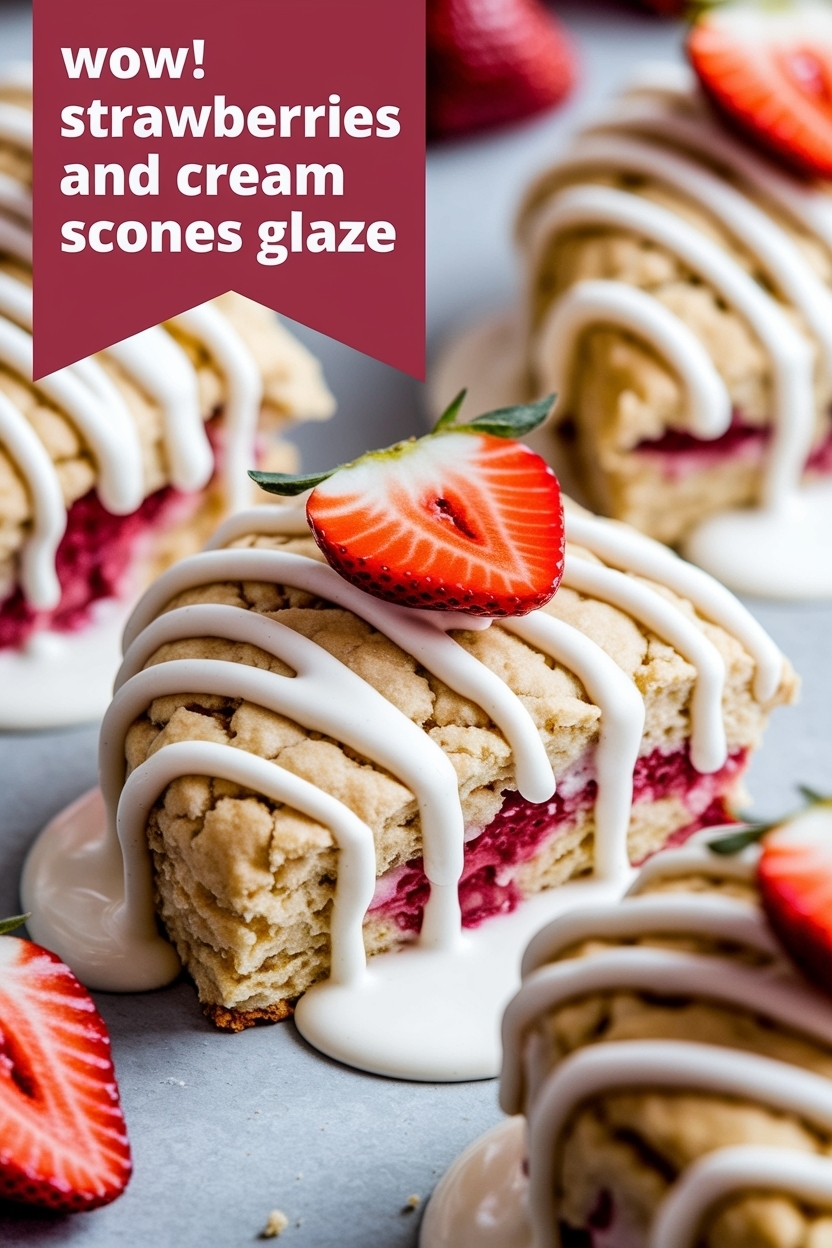 strawberries and cream scones glaze