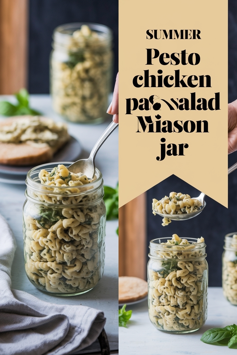 pesto chicken pasta salad mason jar