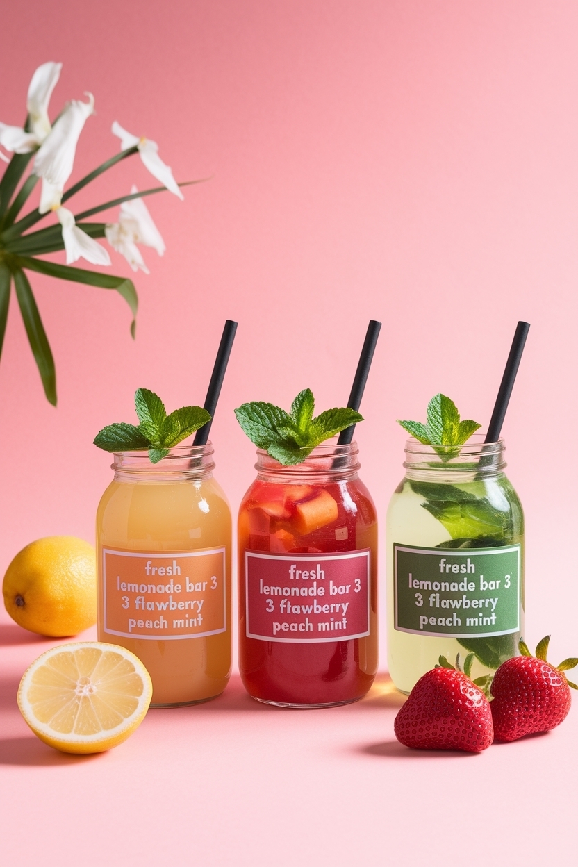 lemonade bar 3 flavors strawberry peach mint