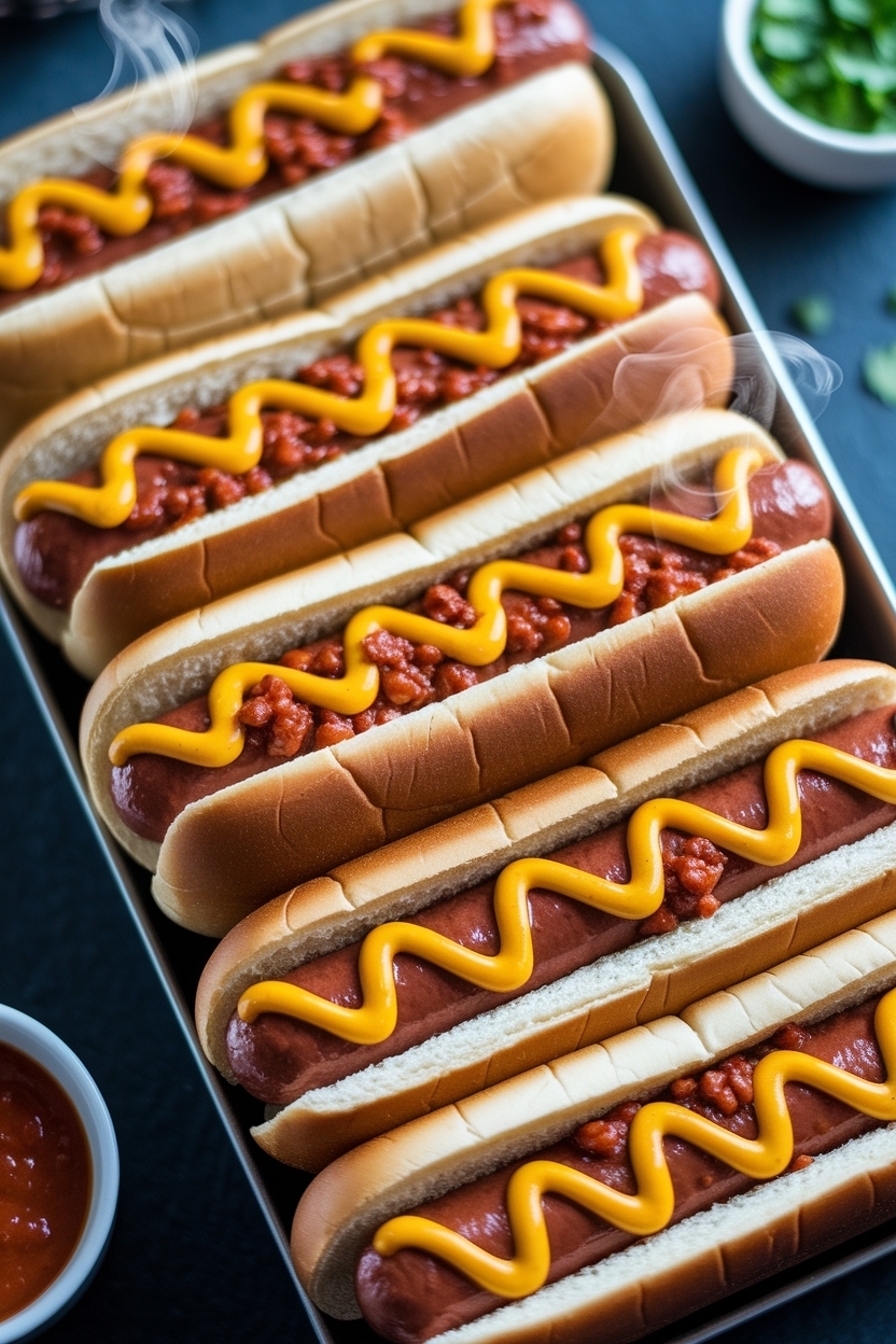 grilled hot dogs with chili