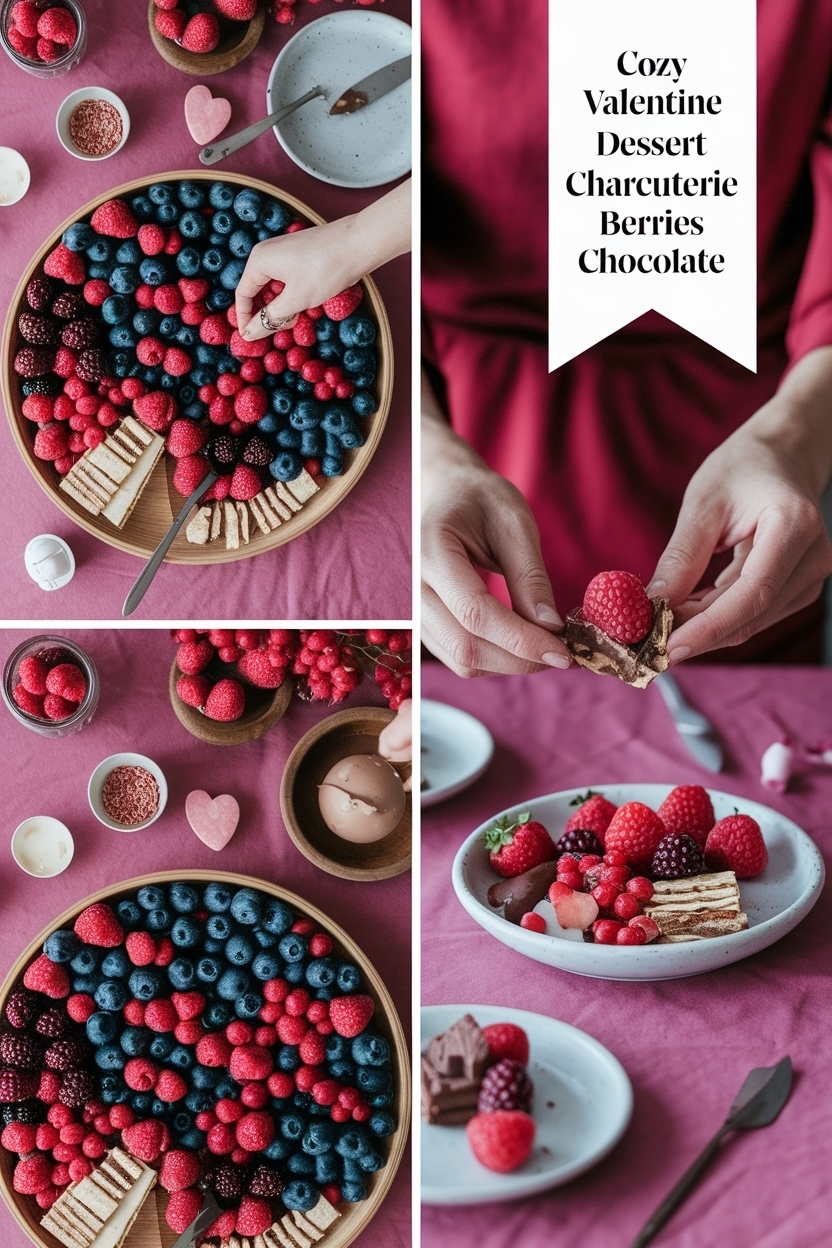 valentine dessert charcuterie board berries chocolate