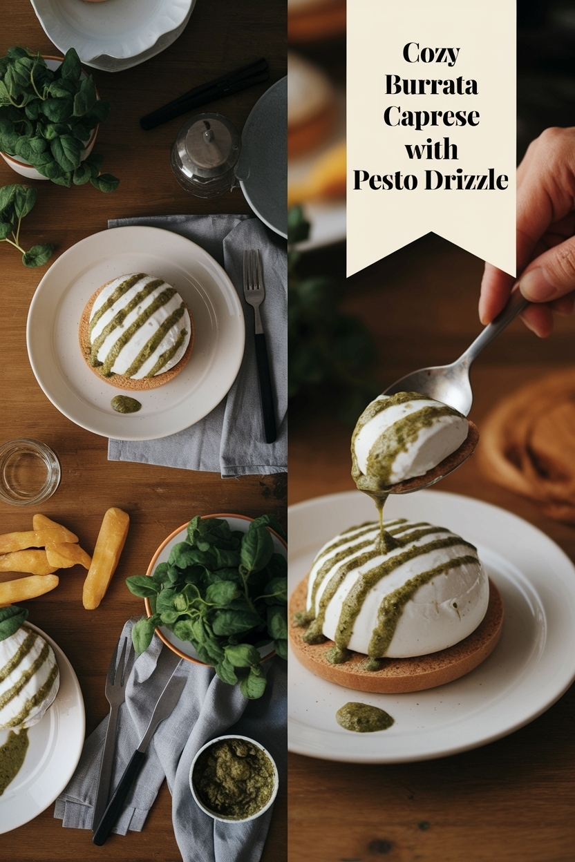burrata caprese with pesto drizzle