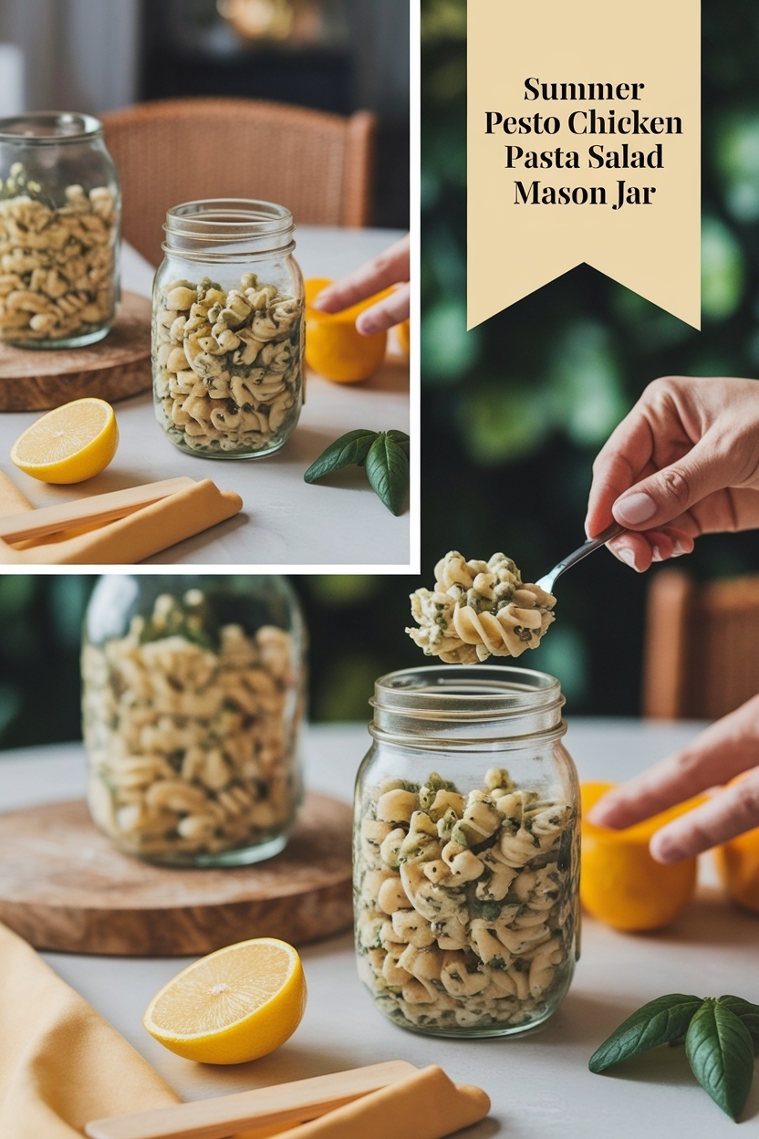 pesto chicken pasta salad mason jar