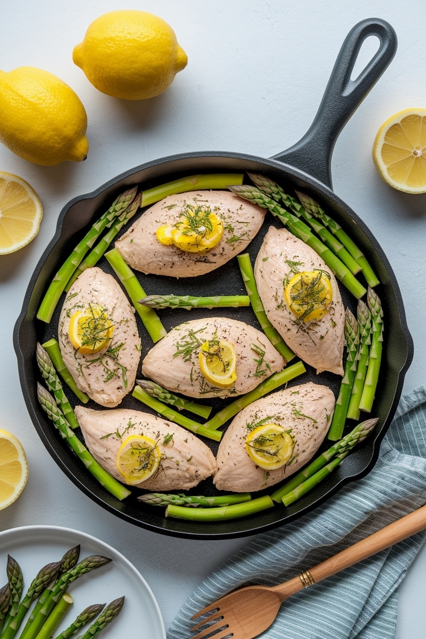spring lemon chicken asparagus skillet