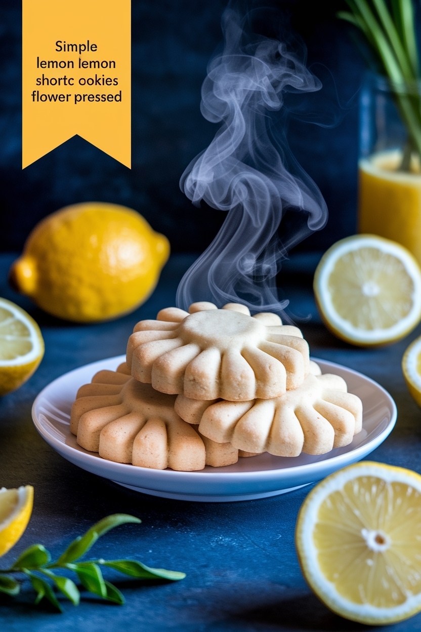 lemon shortbread cookies flower pressed