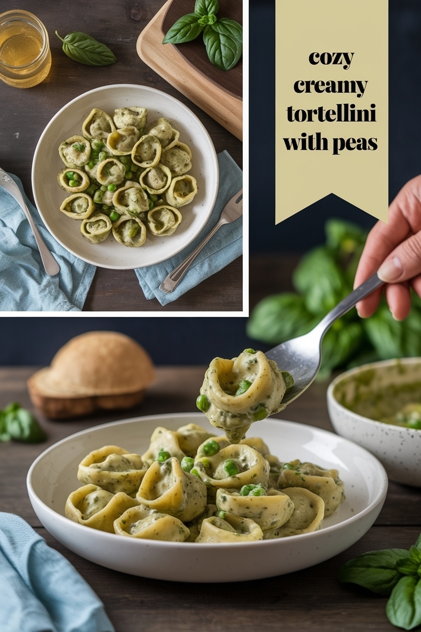 creamy pesto tortellini with peas