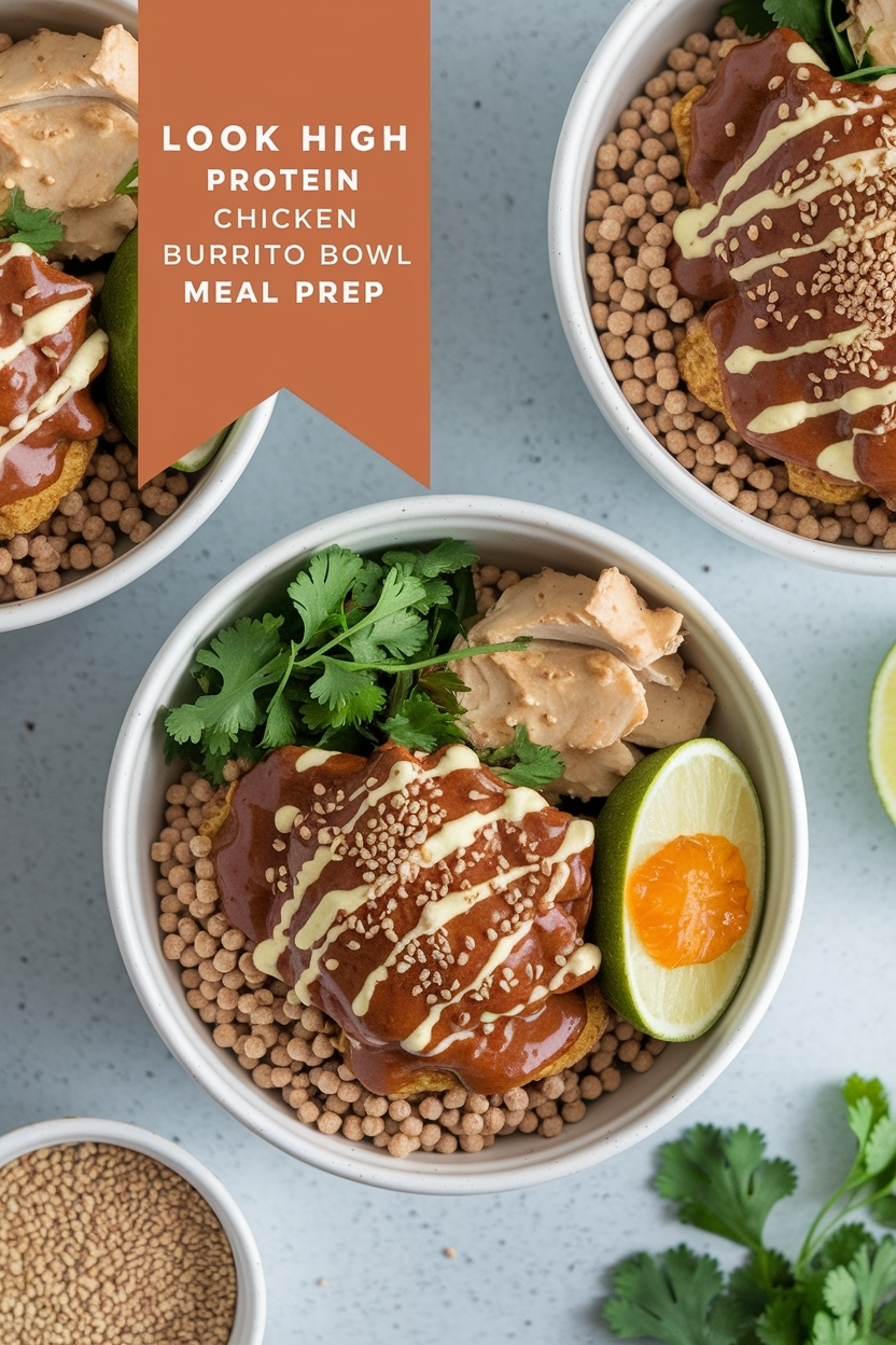 high protein chicken burrito bowl meal prep