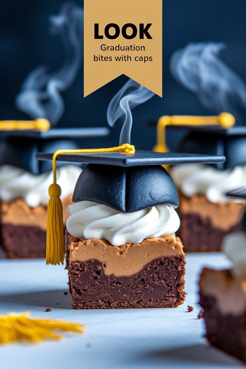 graduation brownie bites with caps