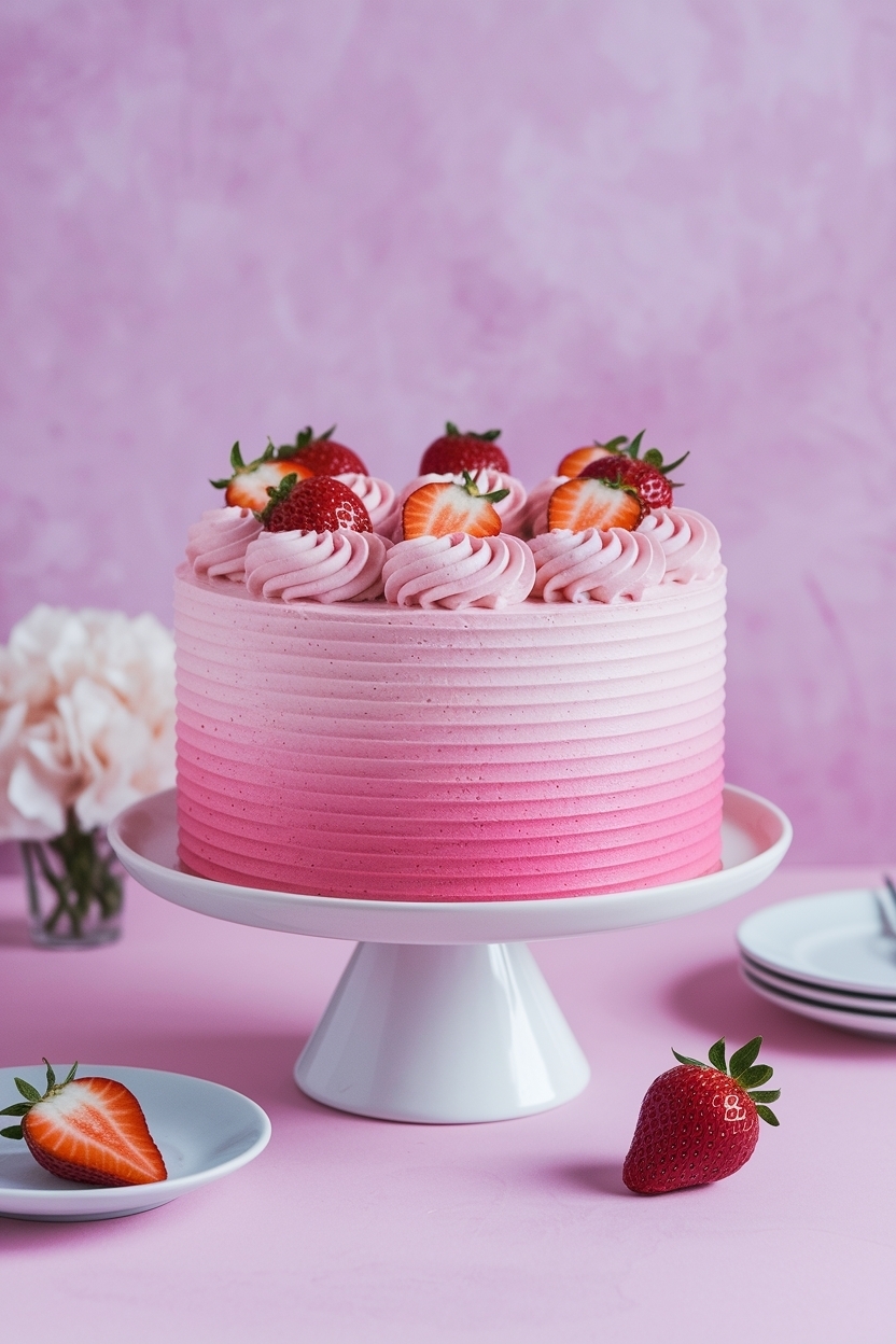 ombre pink layer cake strawberry buttercream