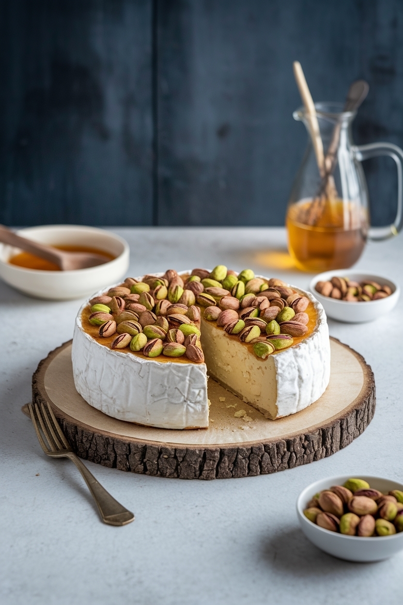 baked brie with hot honey pistachios