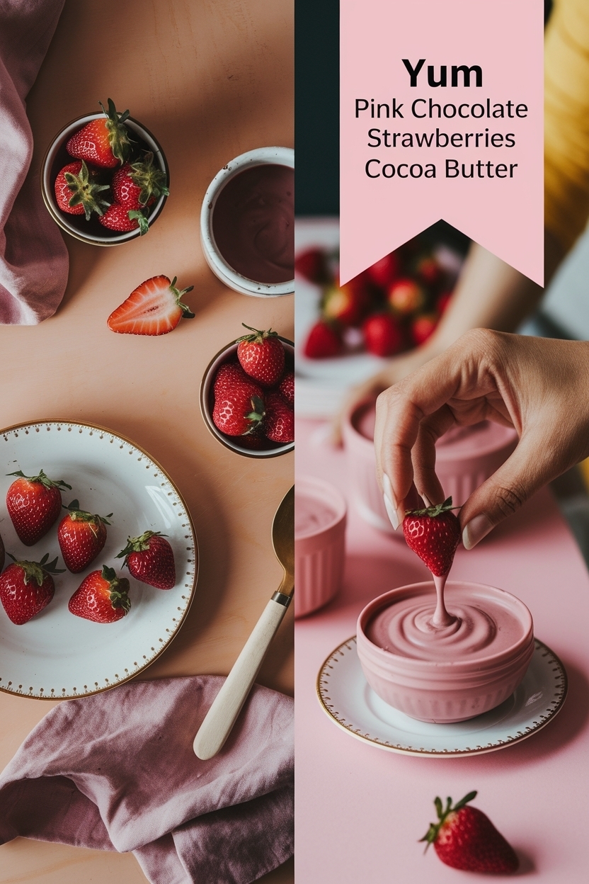 pink chocolate strawberries colored cocoa butter