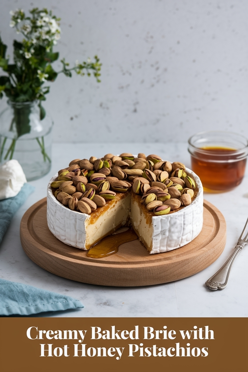 baked brie with hot honey pistachios