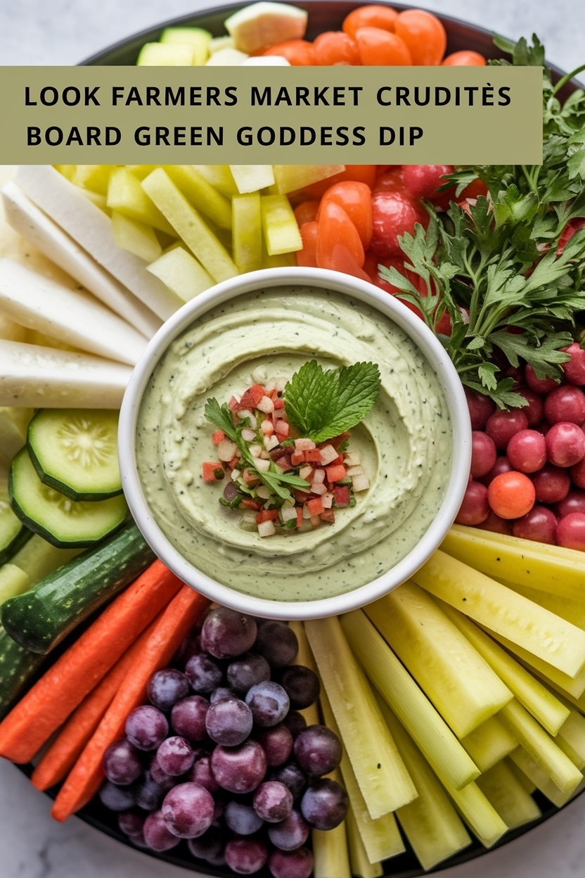 farmers market crudités board green goddess dip