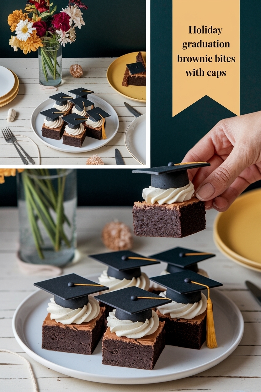 graduation brownie bites with caps
