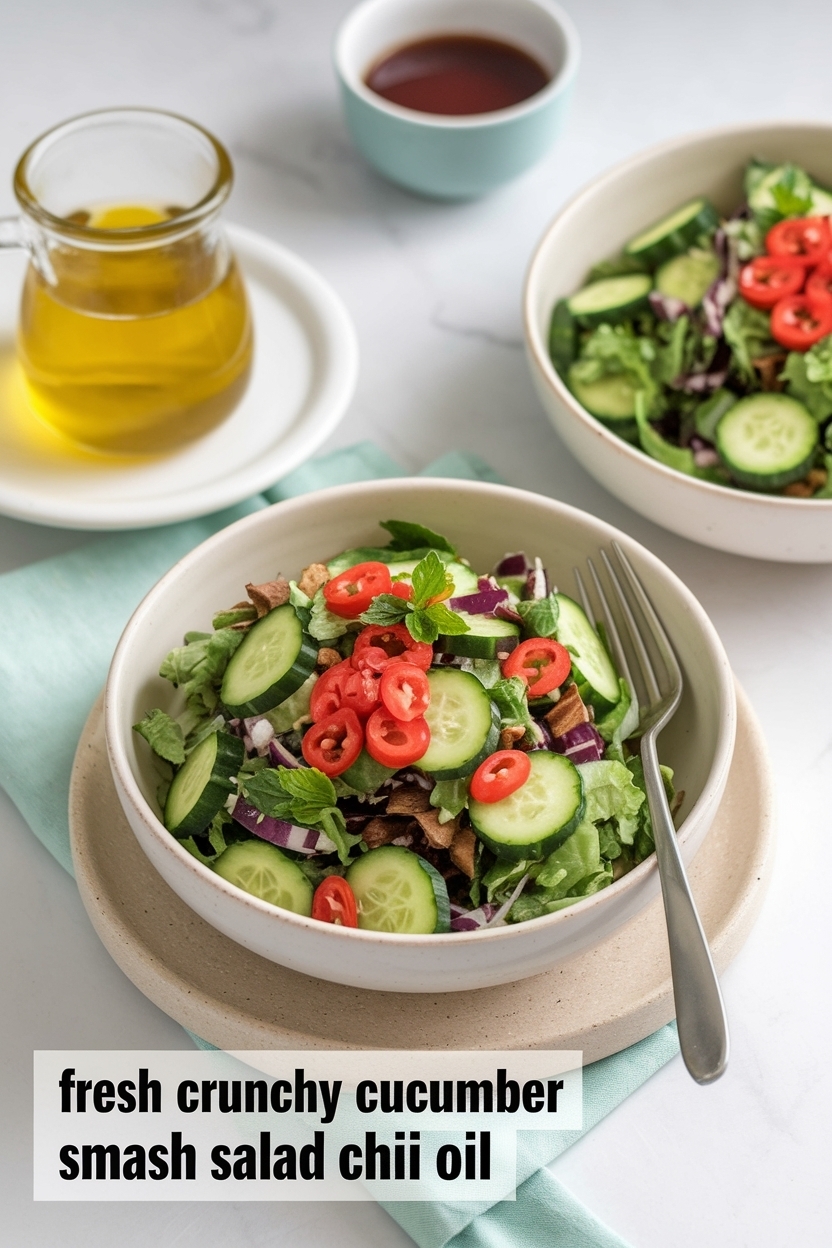crunchy cucumber smash salad chili oil