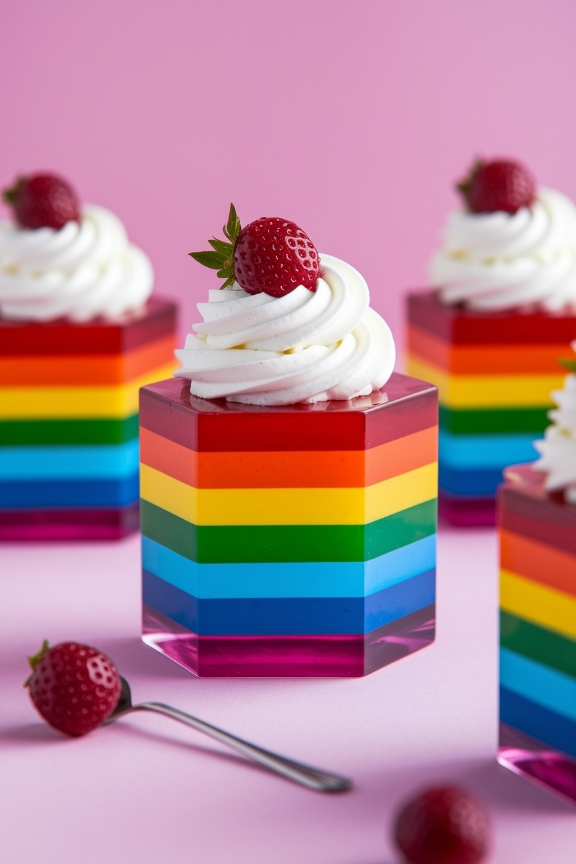 rainbow jello cubes dessert
