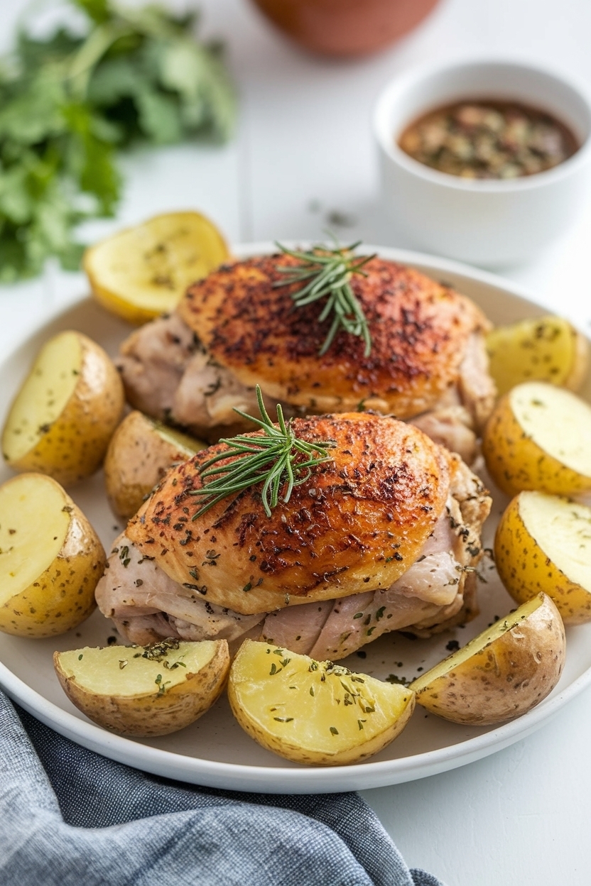herb roasted chicken thighs with potatoes
