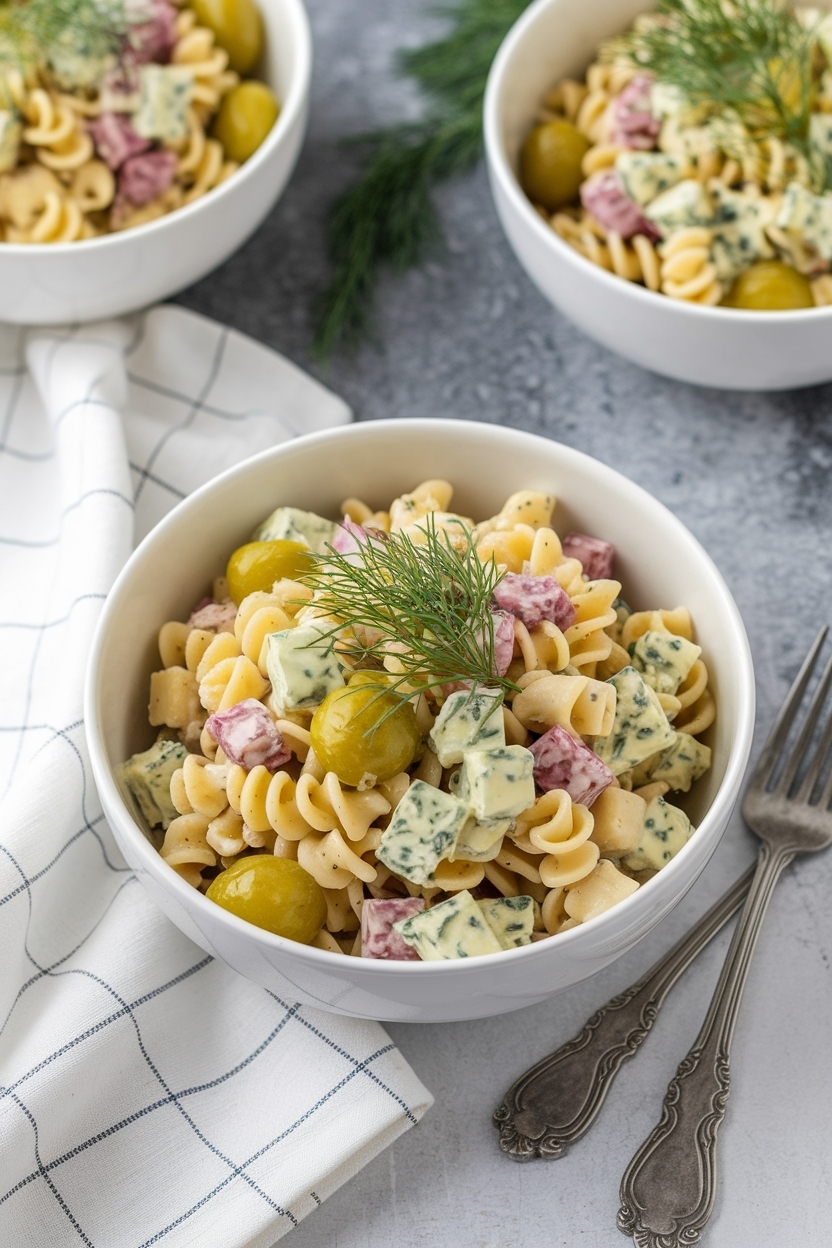 dill pickle pasta salad cheddar cubes