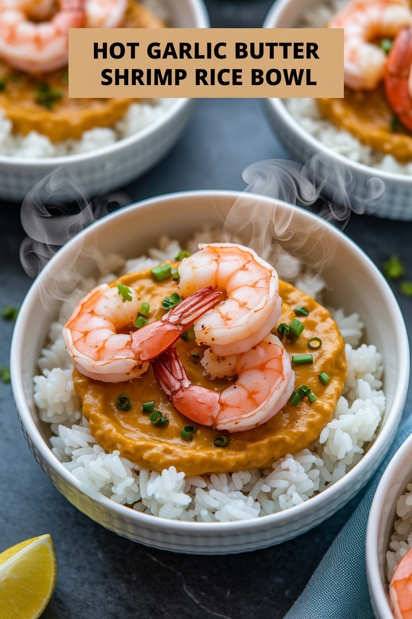 garlic butter shrimp rice bowl