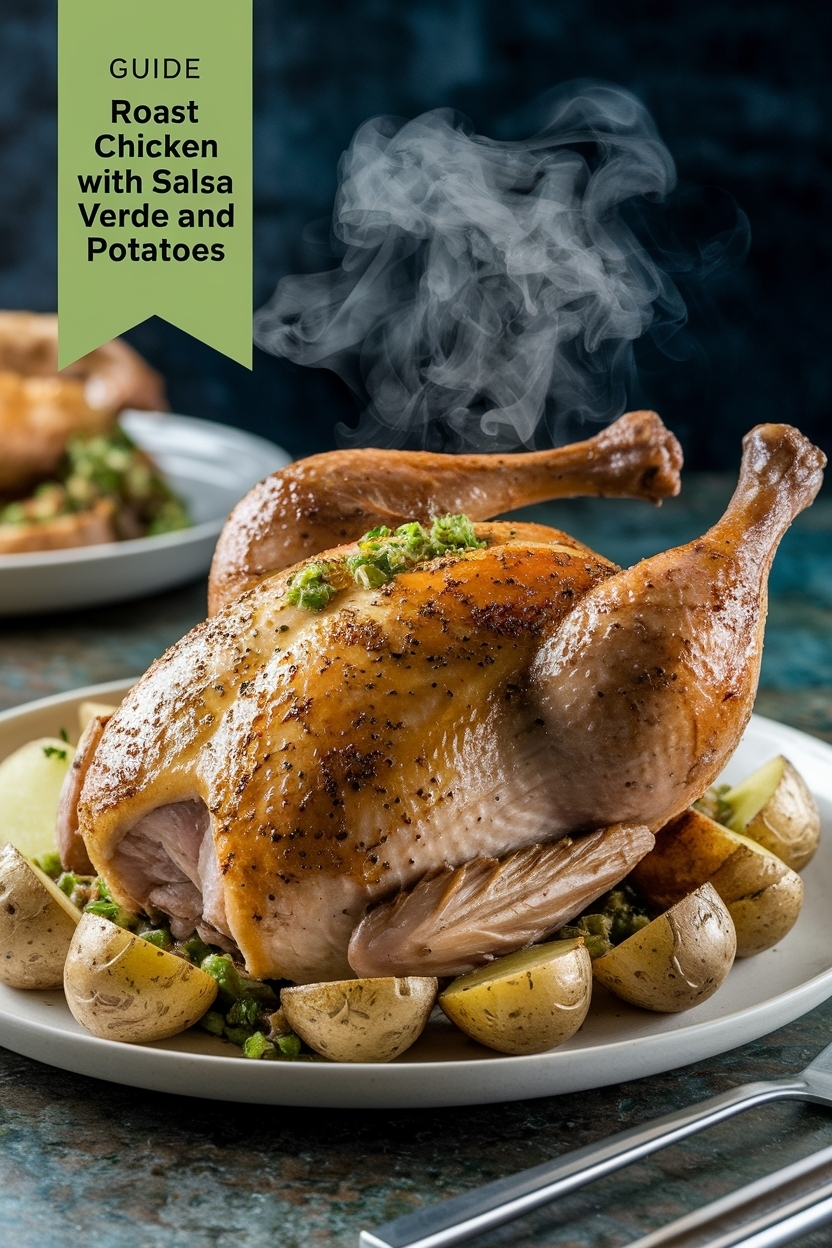 roast chicken with salsa verde and potatoes