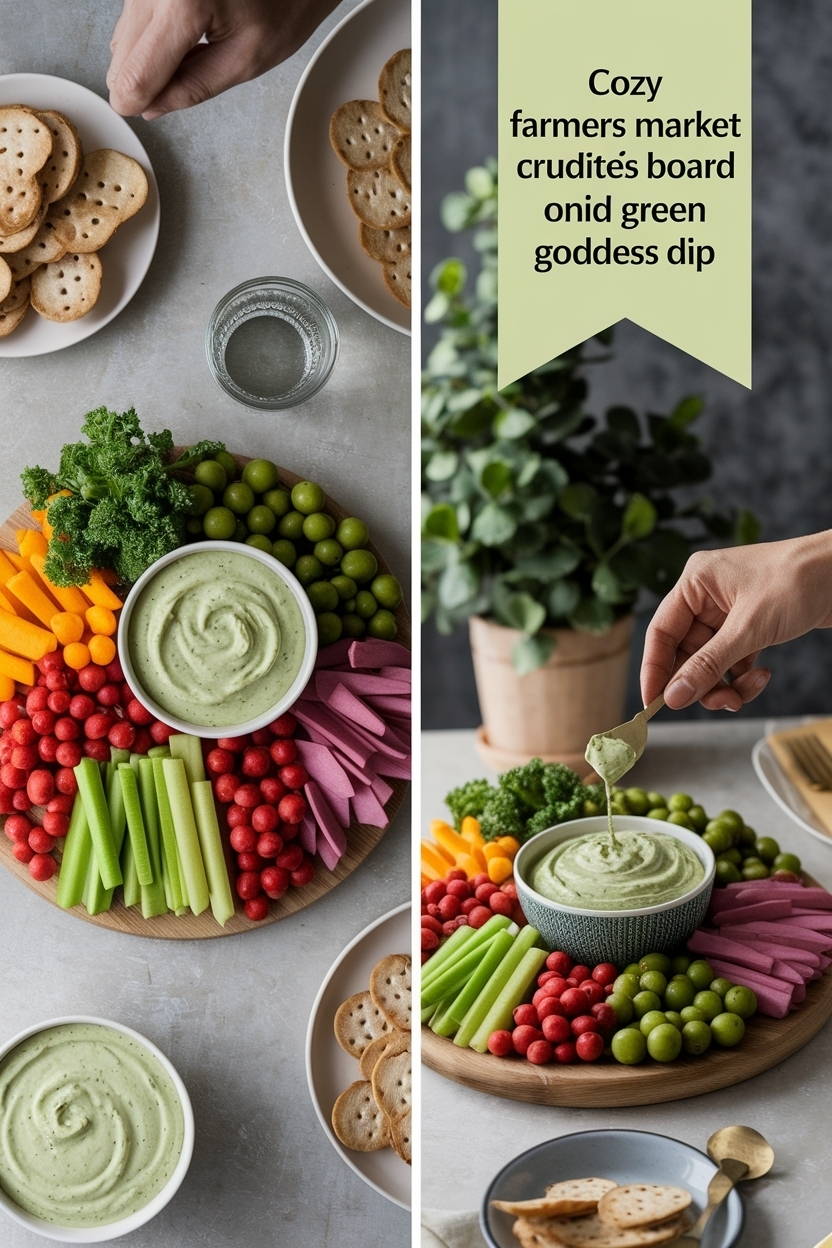 farmers market crudités board green goddess dip