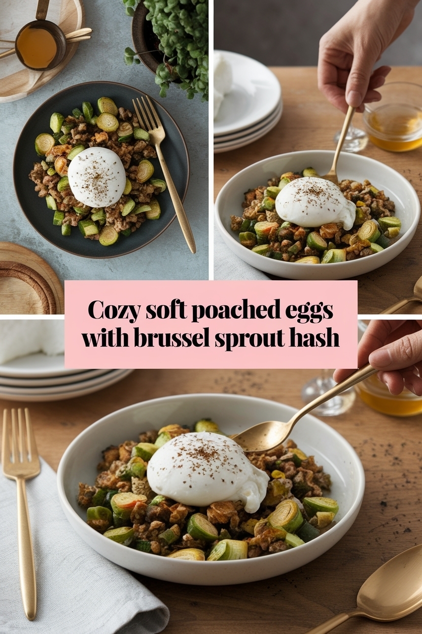 soft poached eggs with brussel sprout hash