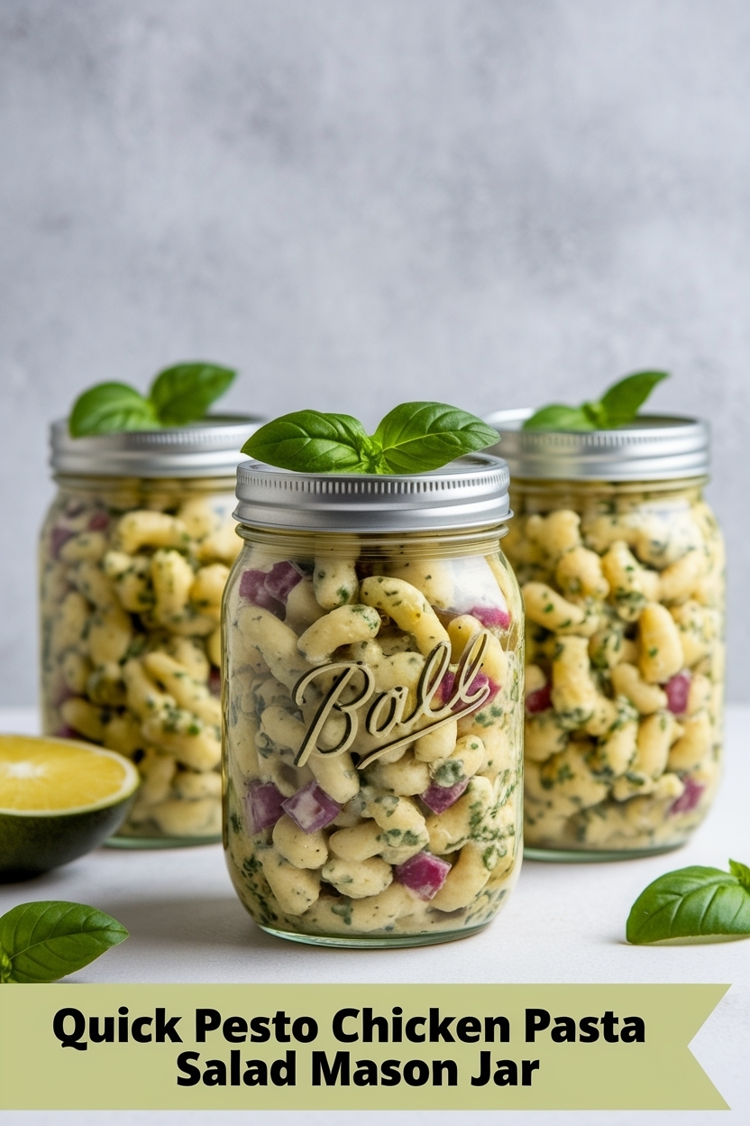 pesto chicken pasta salad mason jar