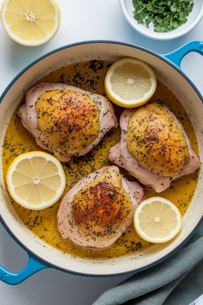 one pan lemon garlic chicken thighs