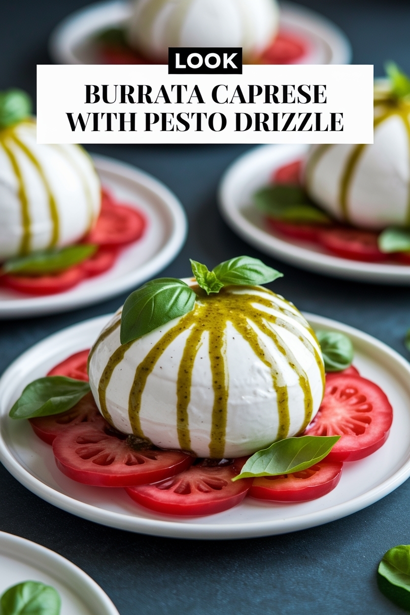 burrata caprese with pesto drizzle