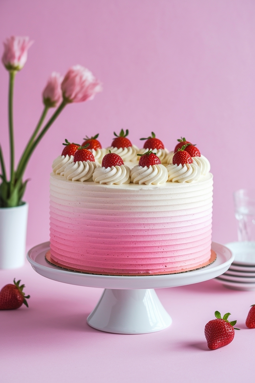ombre pink layer cake strawberry buttercream