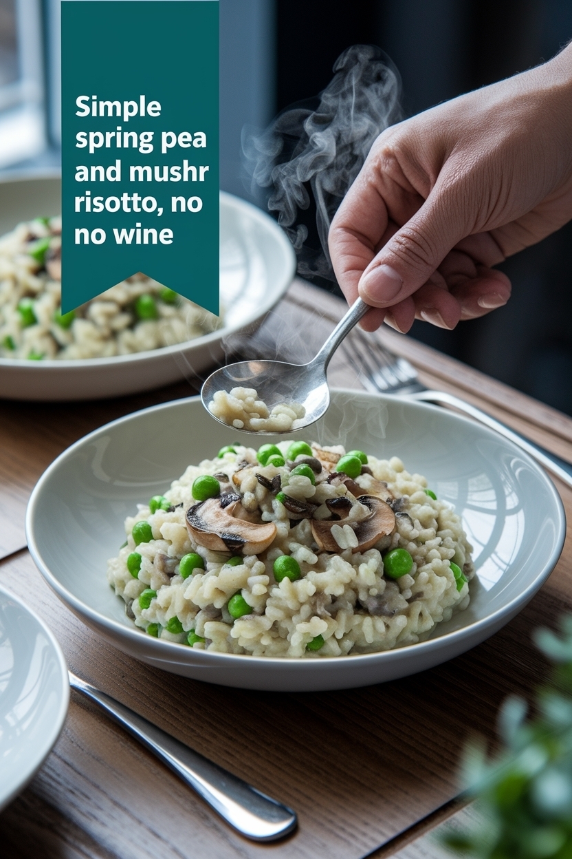 spring pea and mushroom risotto no wine