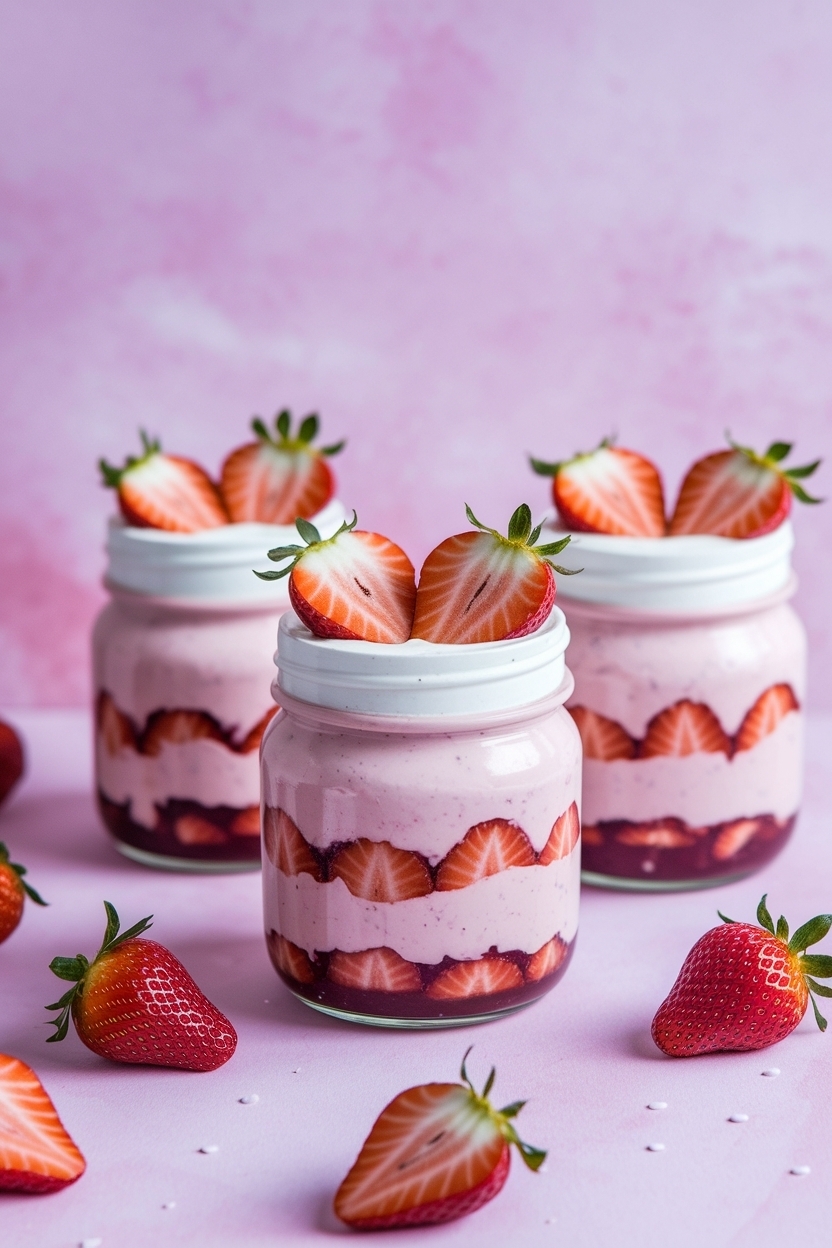 no bake strawberry cheesecake jars valentine