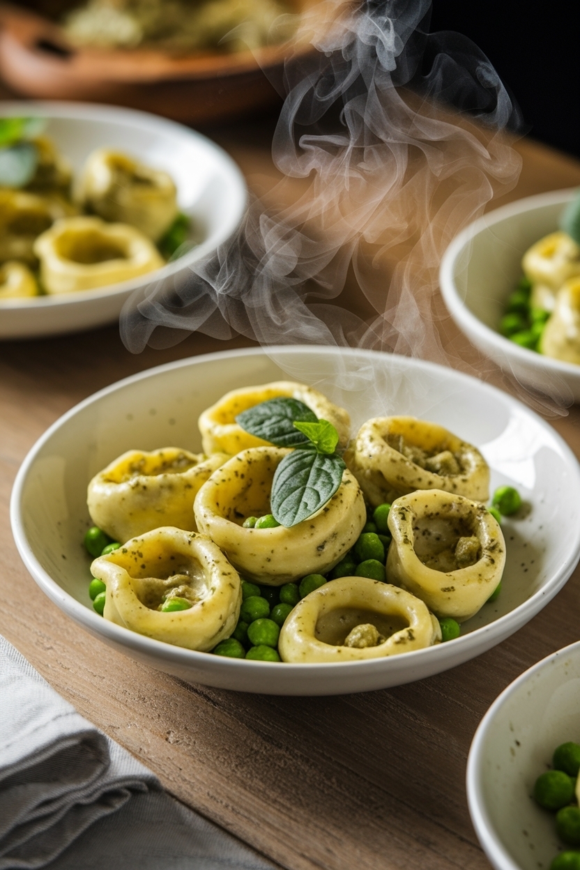 creamy pesto tortellini with peas