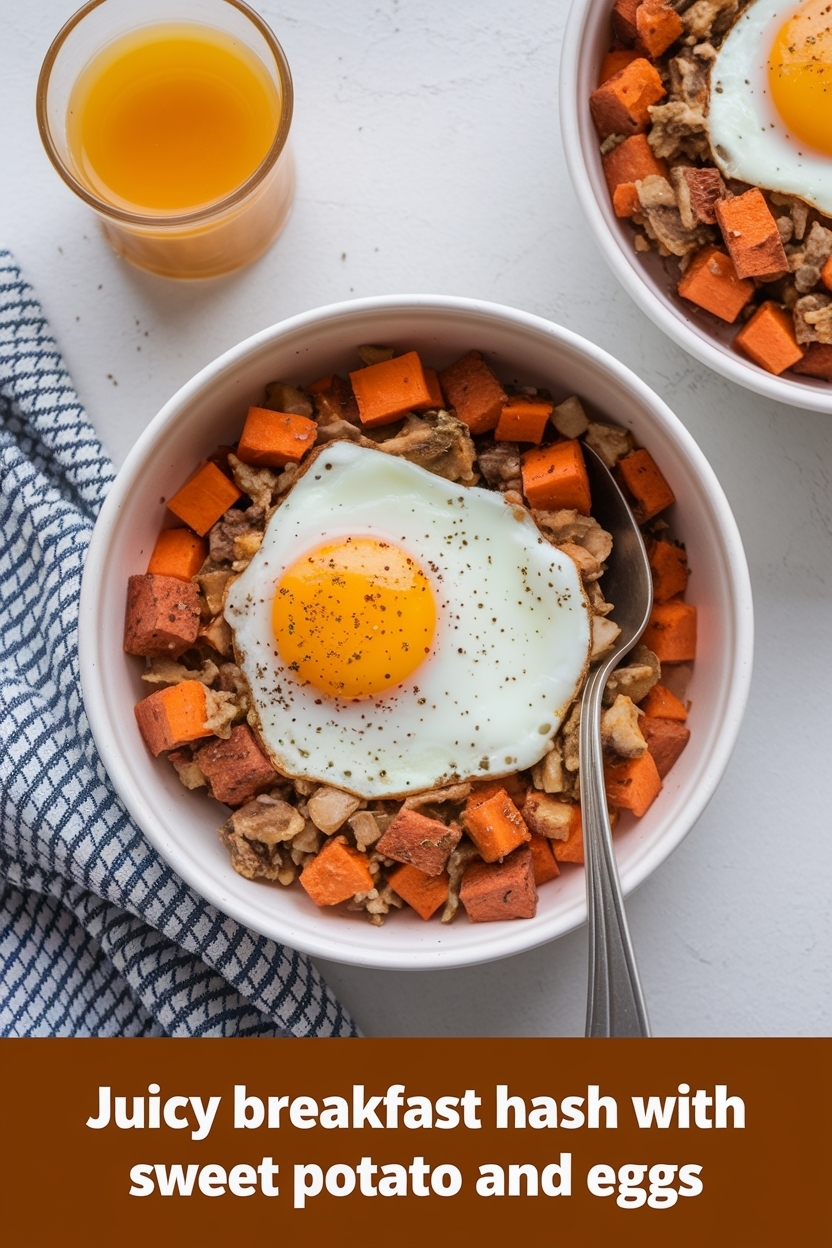 breakfast hash with sweet potato and eggs